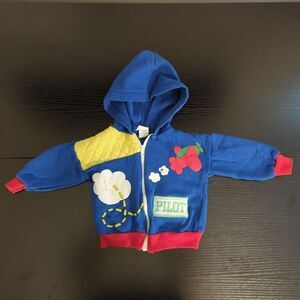 Vintage Babygro Pilot Airplane‎ Embroidered Full Zip Sweatshirt Baby 12 Months